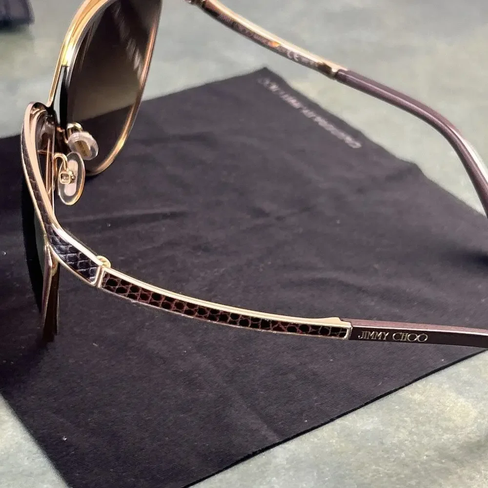 Jimmy Choo POLLY/S 000JD Gold Cat Eye Sunglasses Made in Italy Case Brown